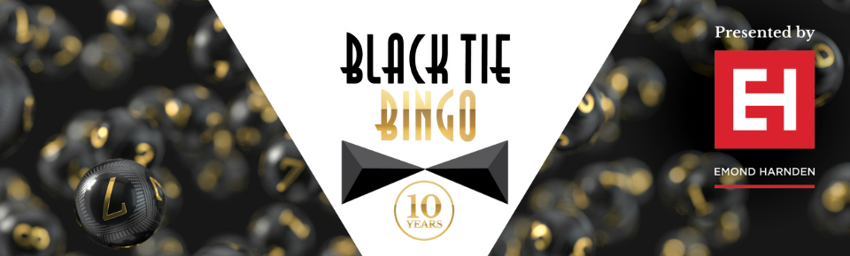 Black Tie Bingo logo and presenting sponsor Emond Harnden