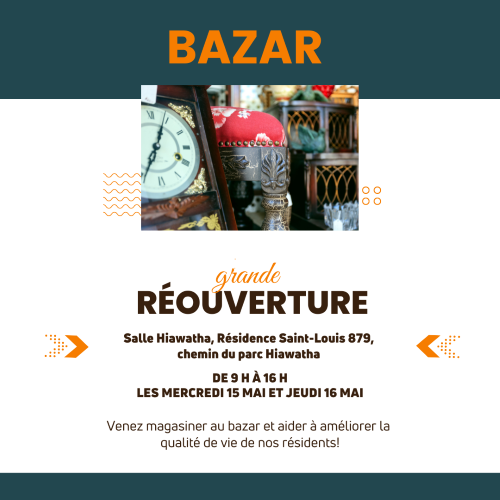 Affiche publicitaire pour le Bazar de printemps 2024 à la Résidence Saint-Louis